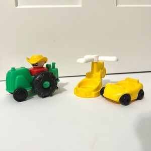Vintage fisher price little people tractor, helicopter, car and farmer figure